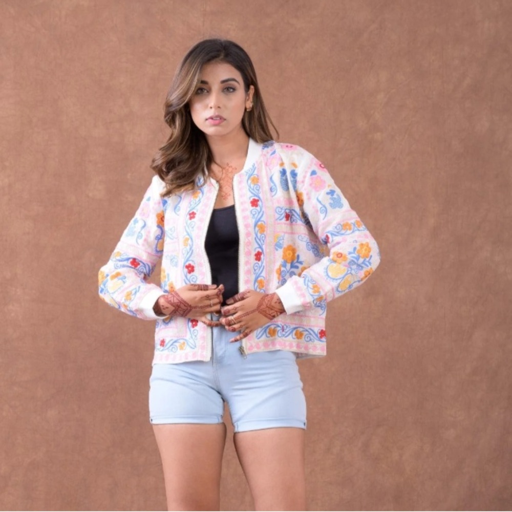 Flower'd Soft Jacket - Women's Multicolor Embroidered Jacket. Made in India